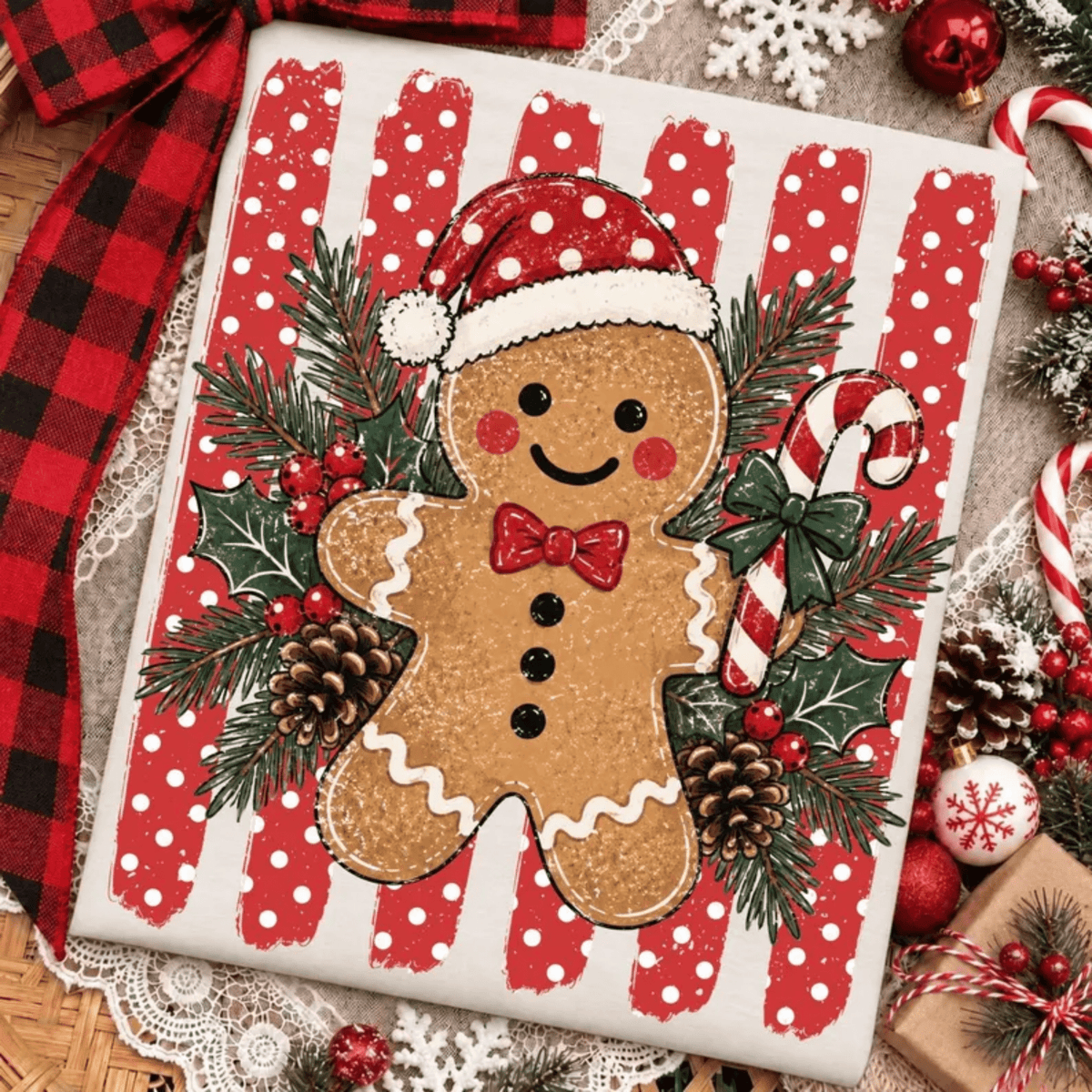 RTS GINGERBREAD MAN CANDY CANE DTF DIRECT TO FILM transfers ADULT 10.5X11.5 - Do it yourself Transfers
