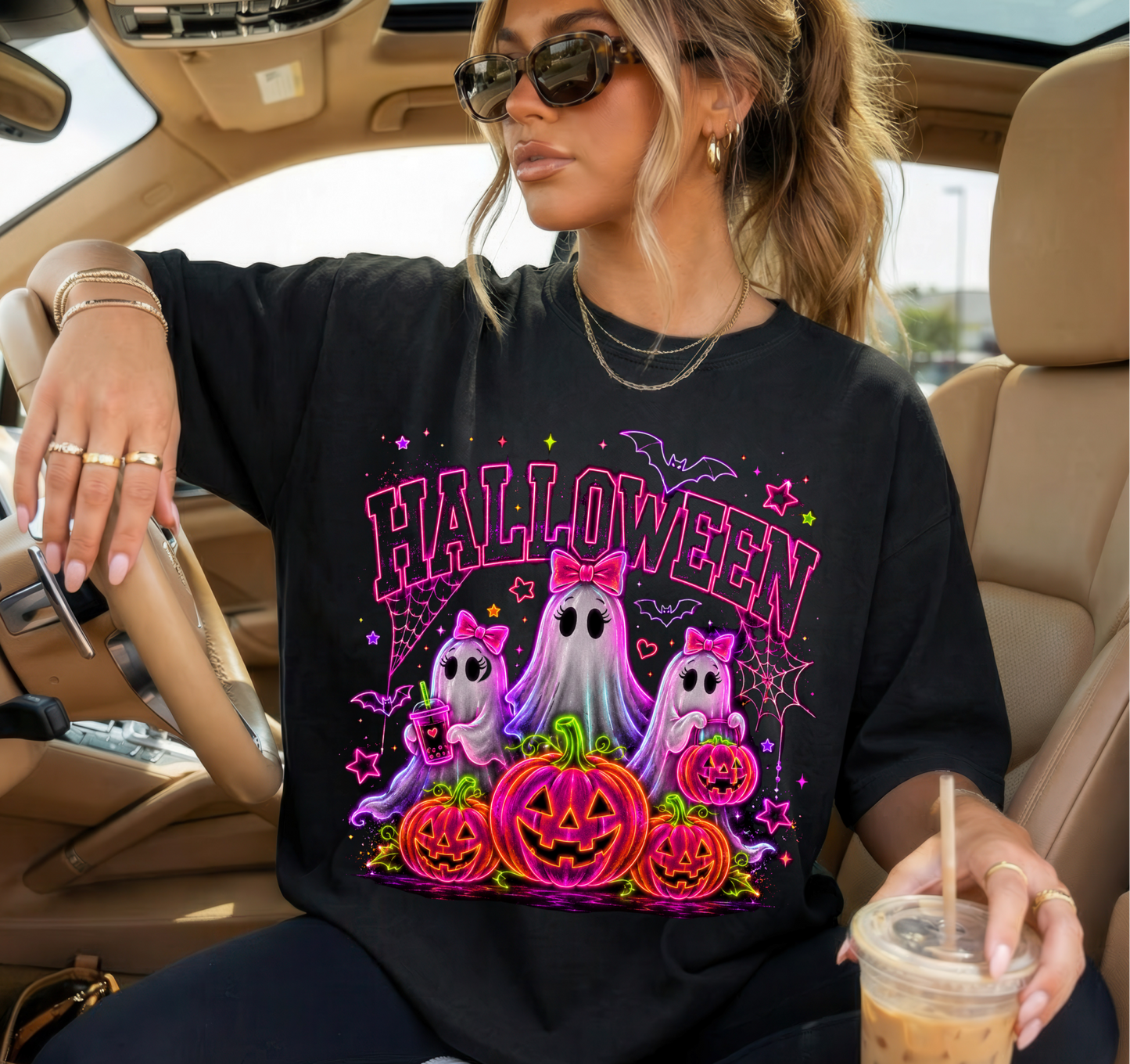 RTS HALLOWEEN GHOST NEON DTF DIRECT TO FILM transfers ADULT 10X11.5 - Do it yourself Transfers