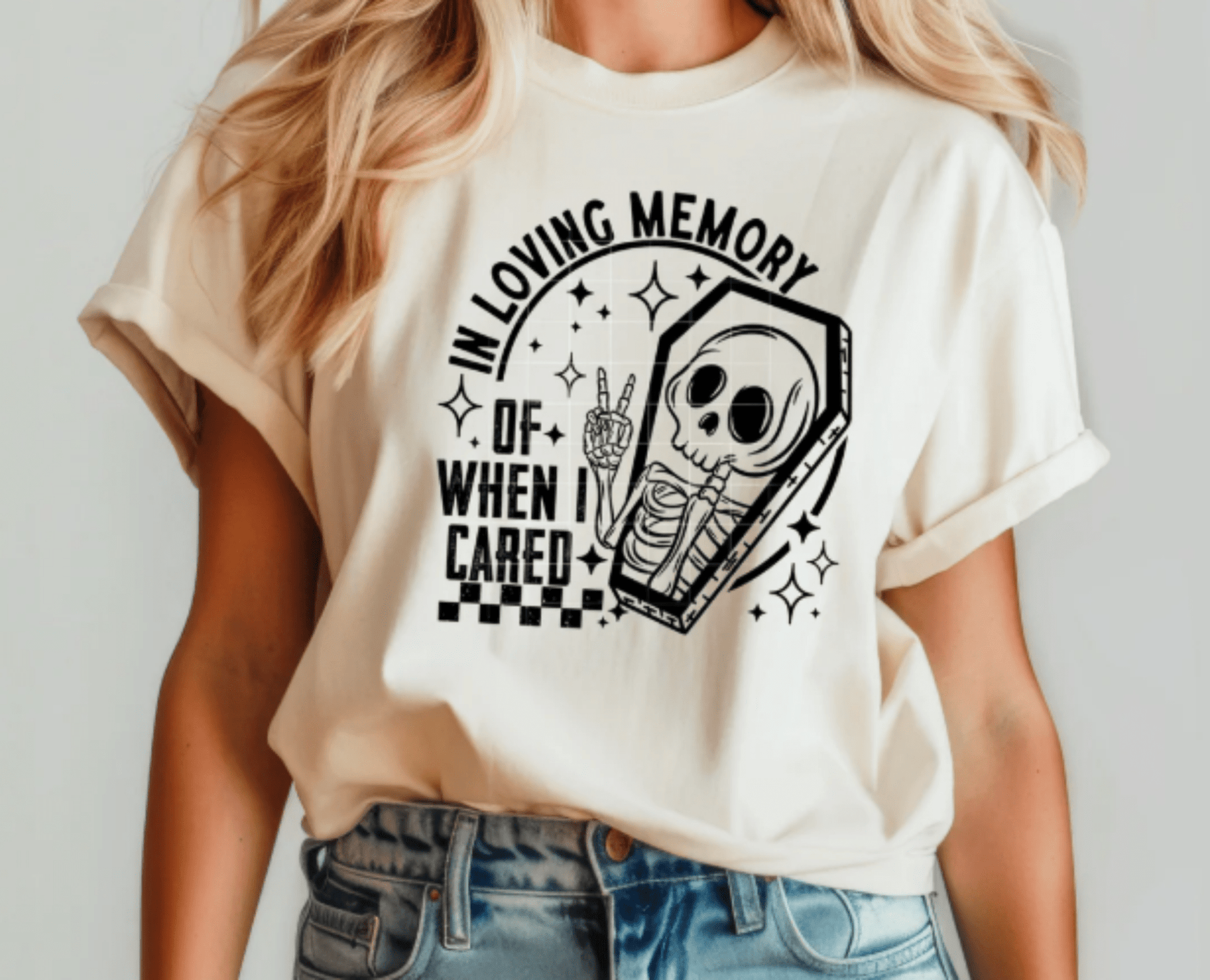 RTS IN LOVING MEMORY OF WHEN I CARED SKULLIE SINGLE COLOR BLACK SCREEN PRINT transfer ADULT 10X12 - Do it yourself Transfers