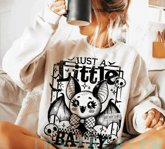 RTS JUST A LITTLE BATTY HALLOWEEN SINGLE COLOR BLACK SCREEN PRINT transfer ADULT 10X12 - Do it yourself Transfers