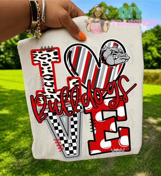 RTS LOVE BULLDOGS RED BLACK DTF DIRECT TO FILM transfers ADULT 10X11.5 - Do it yourself Transfers