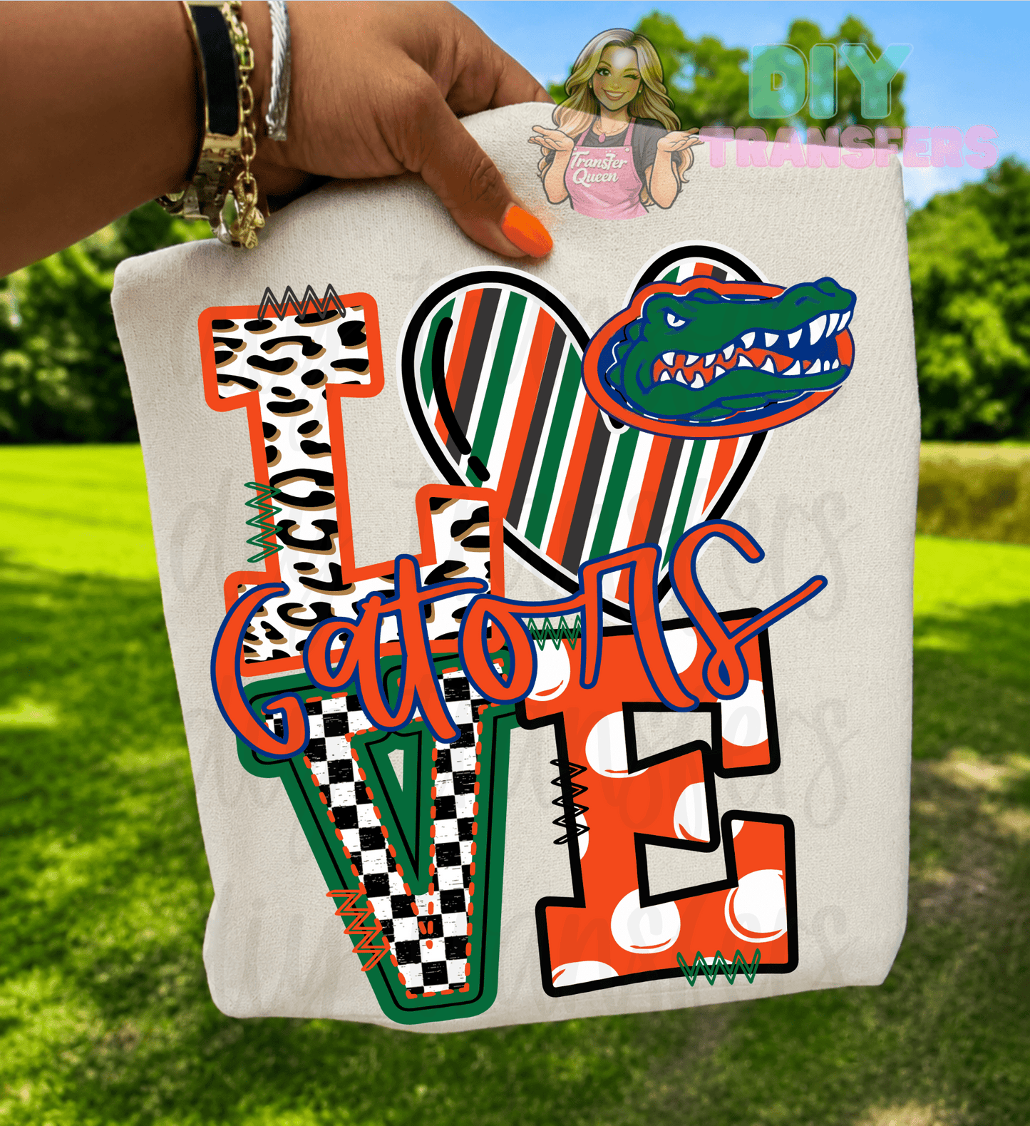 RTS LOVE GATORS ORANGE GREEN DTF DIRECT TO FILM transfers ADULT 10X11.5 - Do it yourself Transfers
