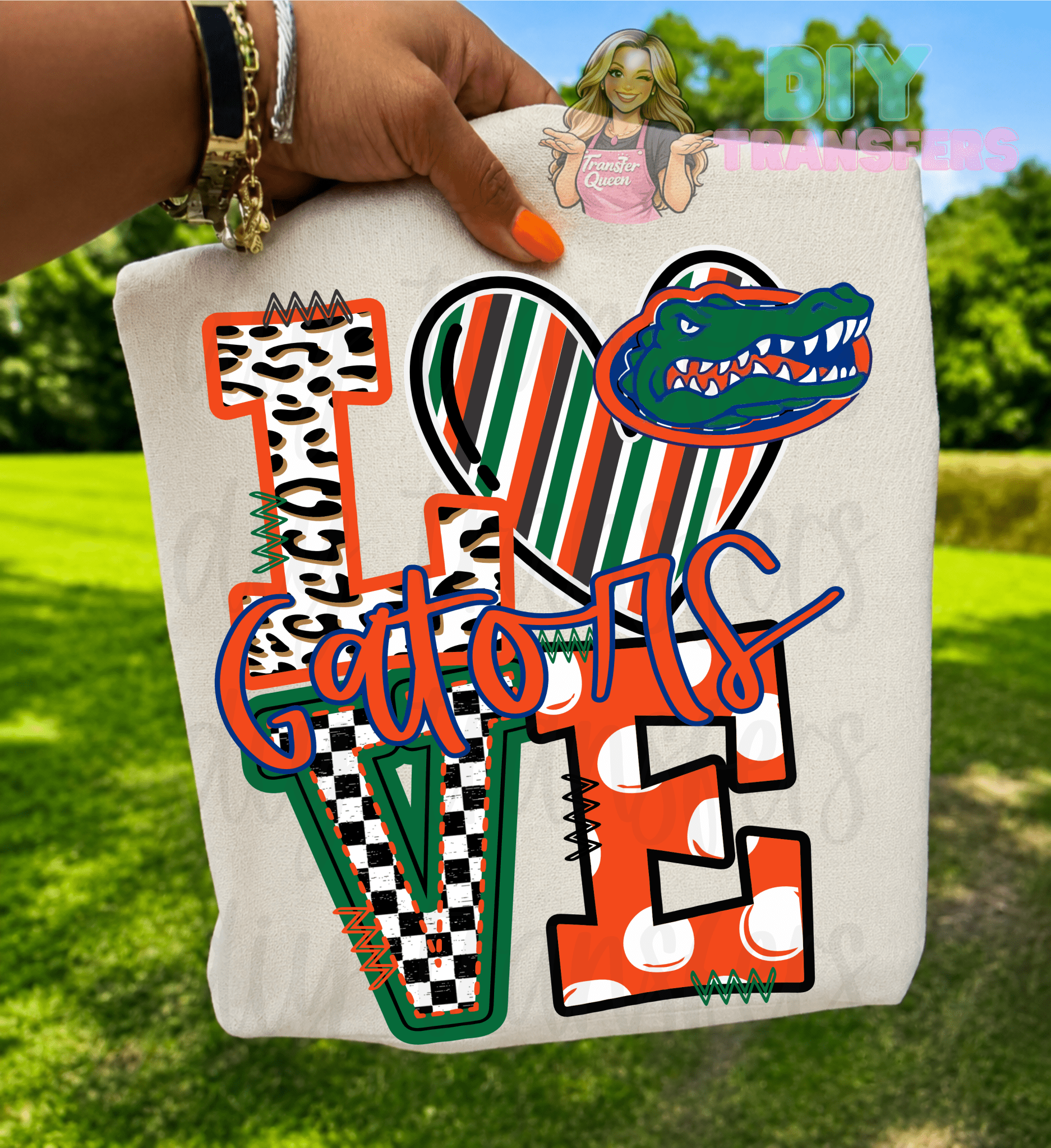 RTS LOVE GATORS ORANGE GREEN DTF DIRECT TO FILM transfers ADULT 10X11.5 - Do it yourself Transfers