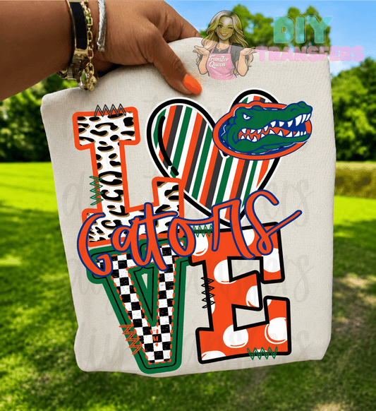 RTS LOVE GATORS ORANGE GREEN DTF DIRECT TO FILM transfers ADULT 10X11.5 - Do it yourself Transfers