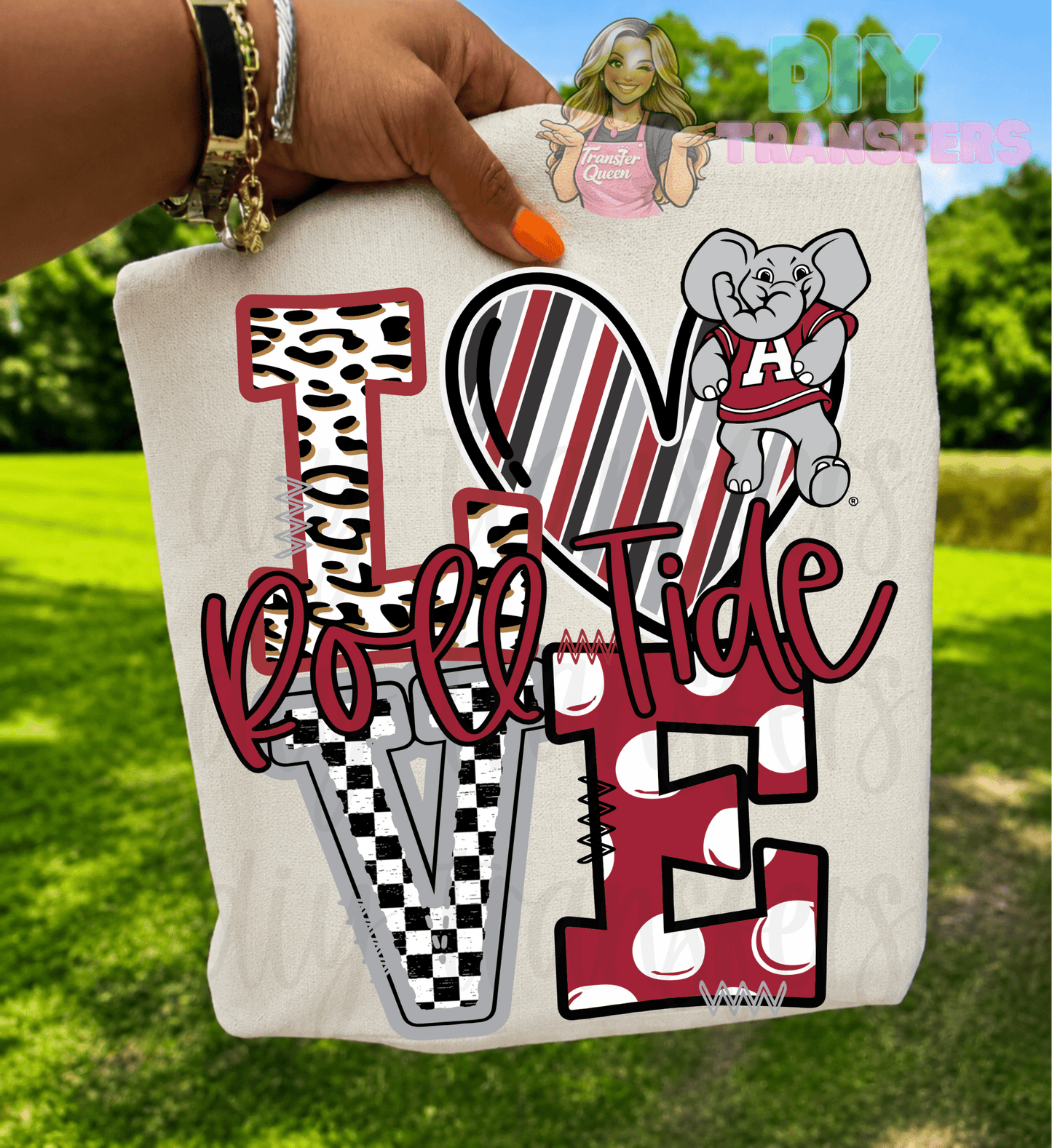 RTS LOVE ROLL TIDE MAROON GREY DTF DIRECT TO FILM transfers ADULT 10X11.5 - Do it yourself Transfers