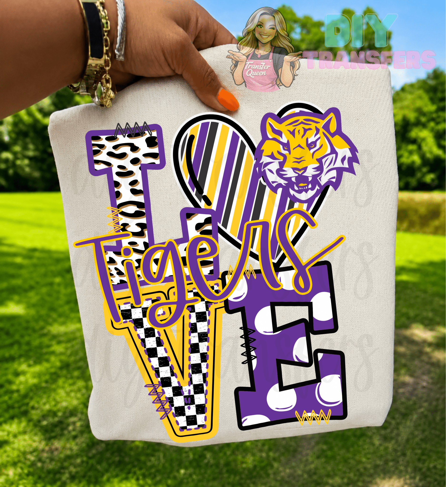 RTS LOVE TIGERS PURPLE GOLD DTF DIRECT TO FILM transfers ADULT 10X11.5 - Do it yourself Transfers