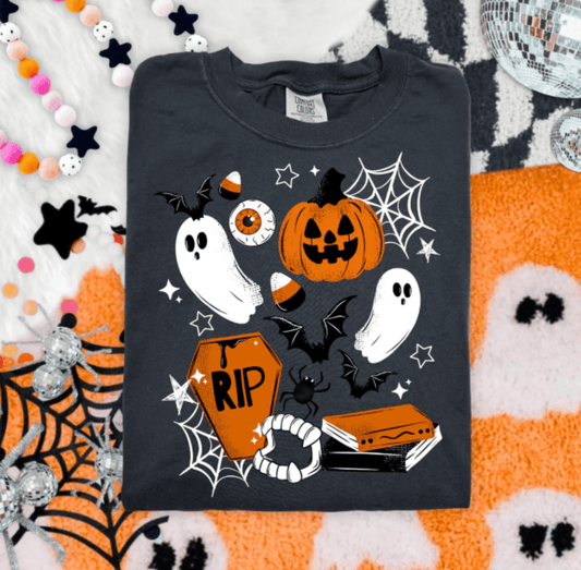 RTS RIP HALLOWEEN GHOST PUMPKIN DTF DIRECT TO FILM transfers ADULT 10X11.5 - Do it yourself Transfers