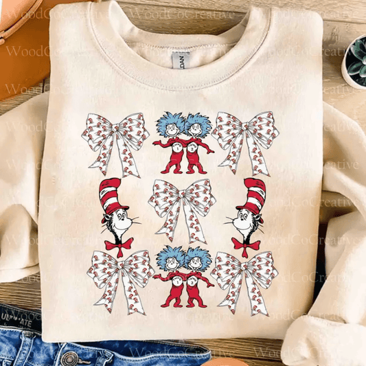 RTS Suess reading book bow DTF DIRECT TO FILM transfers size ADULT 10x12 - Do it yourself Transfers