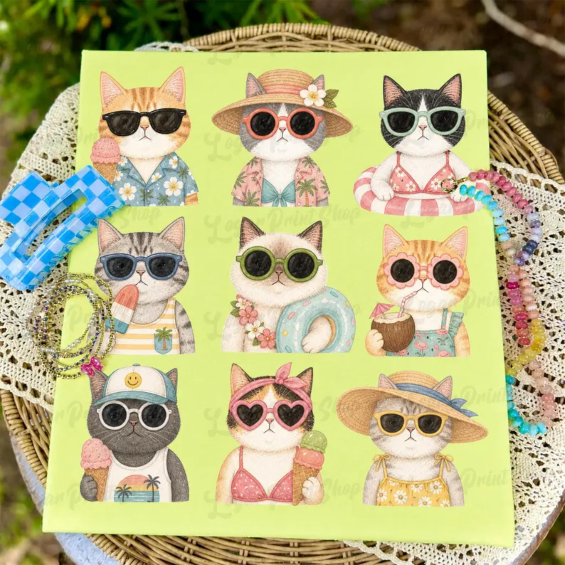RTS SUMMER CATS SUNGLASSES ANIMALS DTF DIRECT TO FILM transfers ADULT 10X11.5 - Do it yourself Transfers
