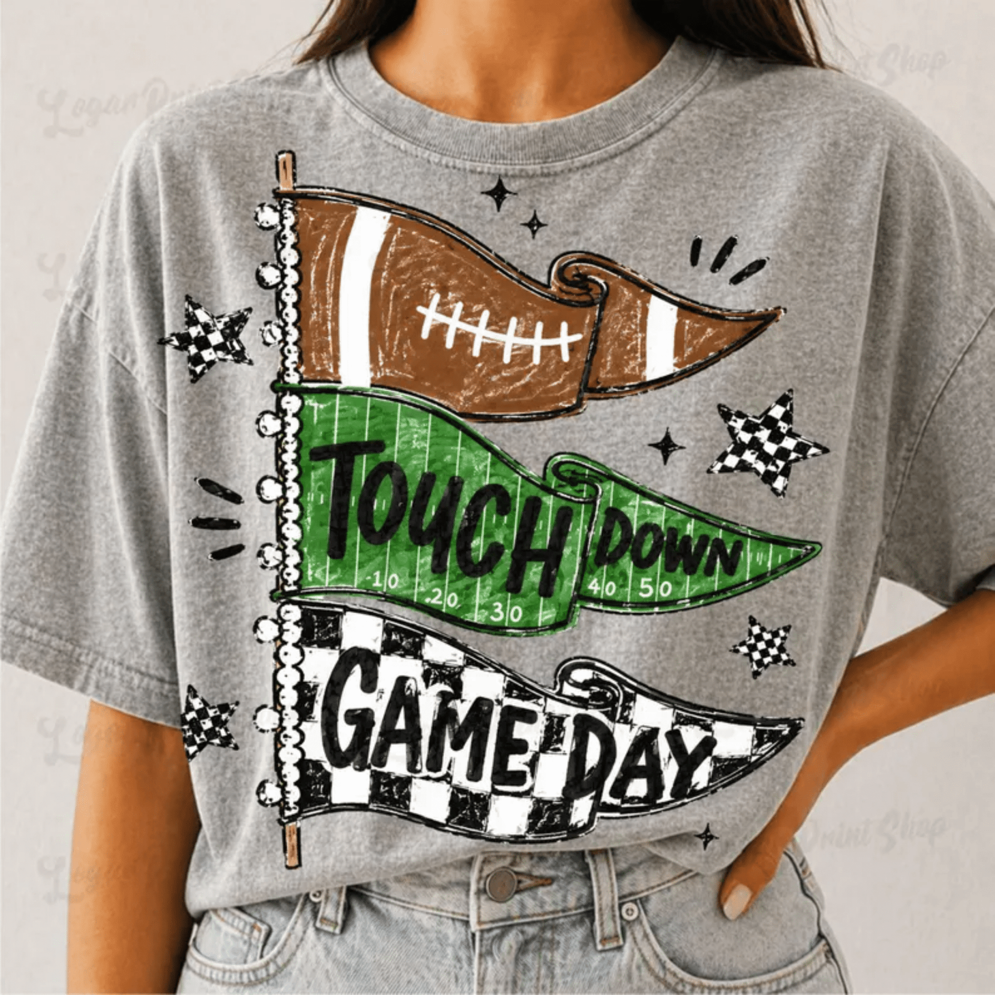 RTS TOUCH DOWN GAME DAY FLAGS FOOTBALL DTF DIRECT TO FILM transfers ADULT 10X11.5 - Do it yourself Transfers