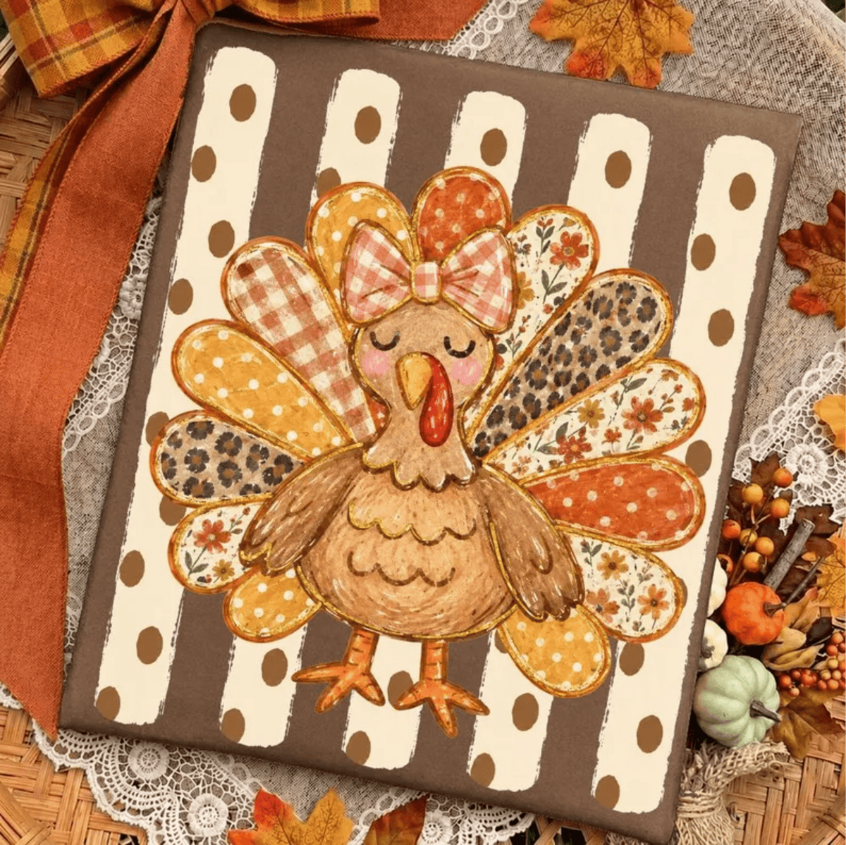 RTS TURKEY THANKSGIVING POLKA DOT STRIPE DTF DIRECT TO FILM transfers ADULT 10.5X11.5 - Do it yourself Transfers