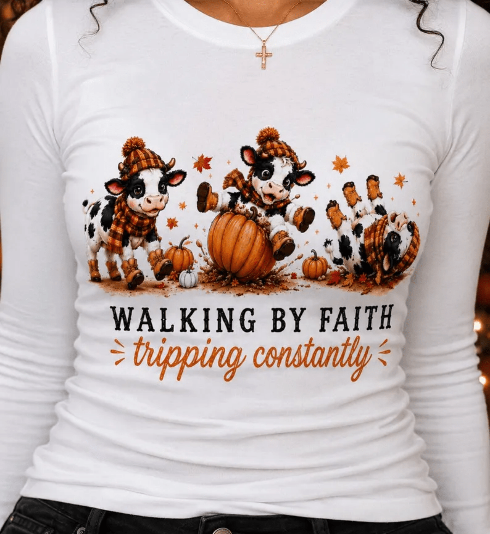 RTS WALKING BY FAITH TRIPPING CONSTANTLY COWS PUMPKINS DTF DIRECT TO FILM transfers ADULT 10X11.5 - Do it yourself Transfers