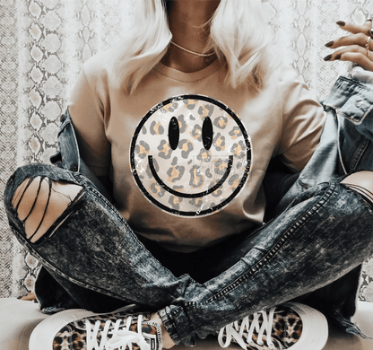 Smiley Face BLACK WHITE leopard size ADULT 12x12 DTF TRANSFERPRINT TO ORDER - Do it yourself Transfers