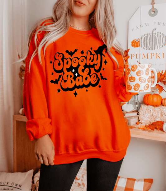 Spooky BABE Halloween SINGLE COLOR BLACK size ADULT DTF TRANSFERPRINT TO ORDER - Do it yourself Transfers
