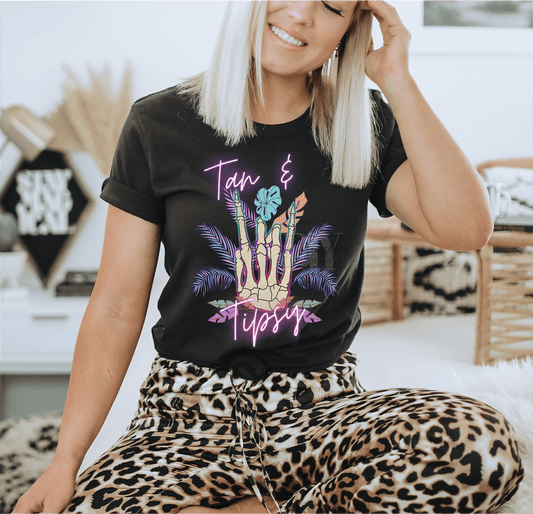 Tan & Tipsy Skull hand neon colors size ADULT DTF TRANSFERPRINT TO ORDER - Do it yourself Transfers