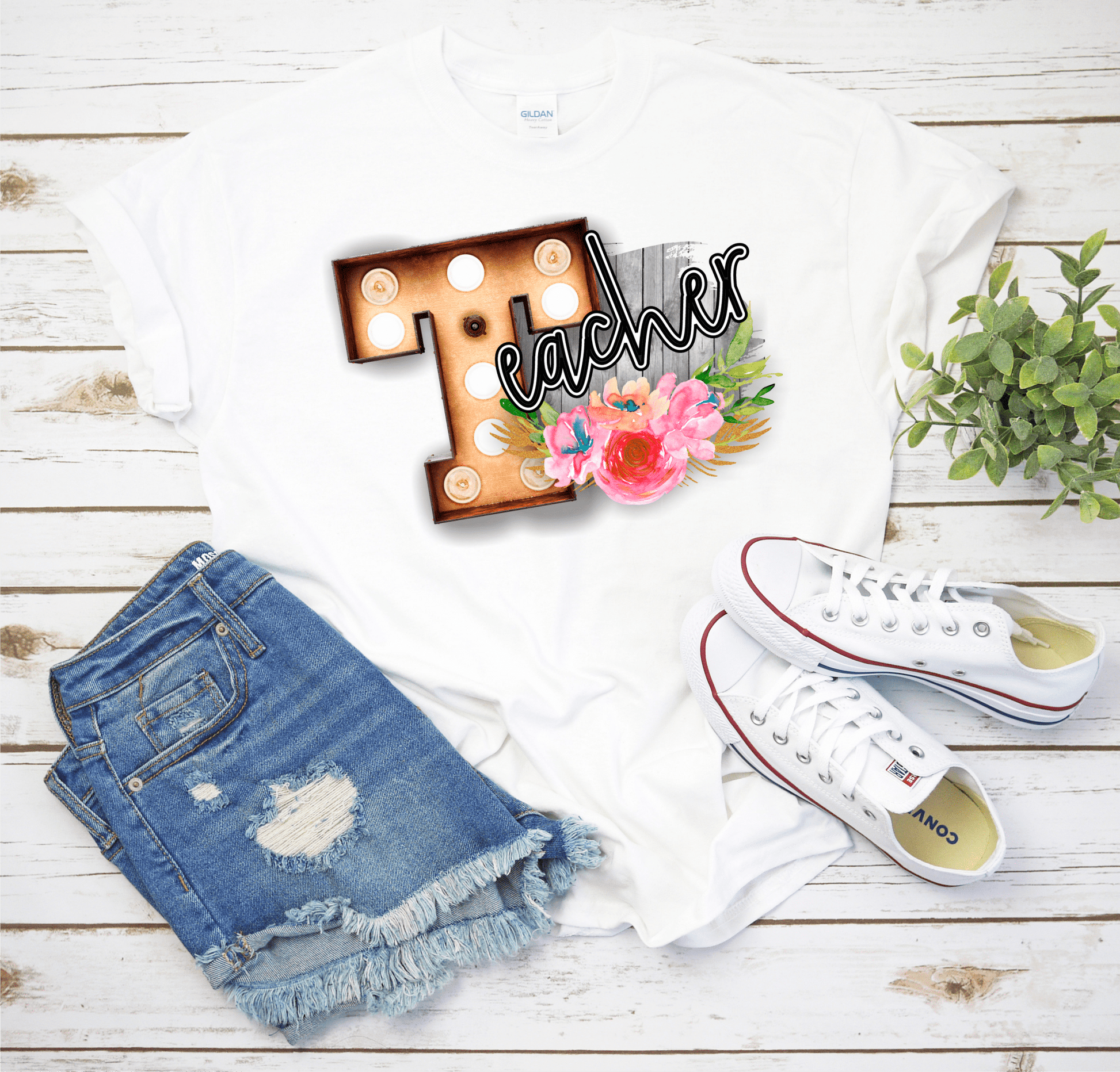 Teacher T flowers school DTF TRANSFERSPRINT TO ORDER - Do it yourself Transfers