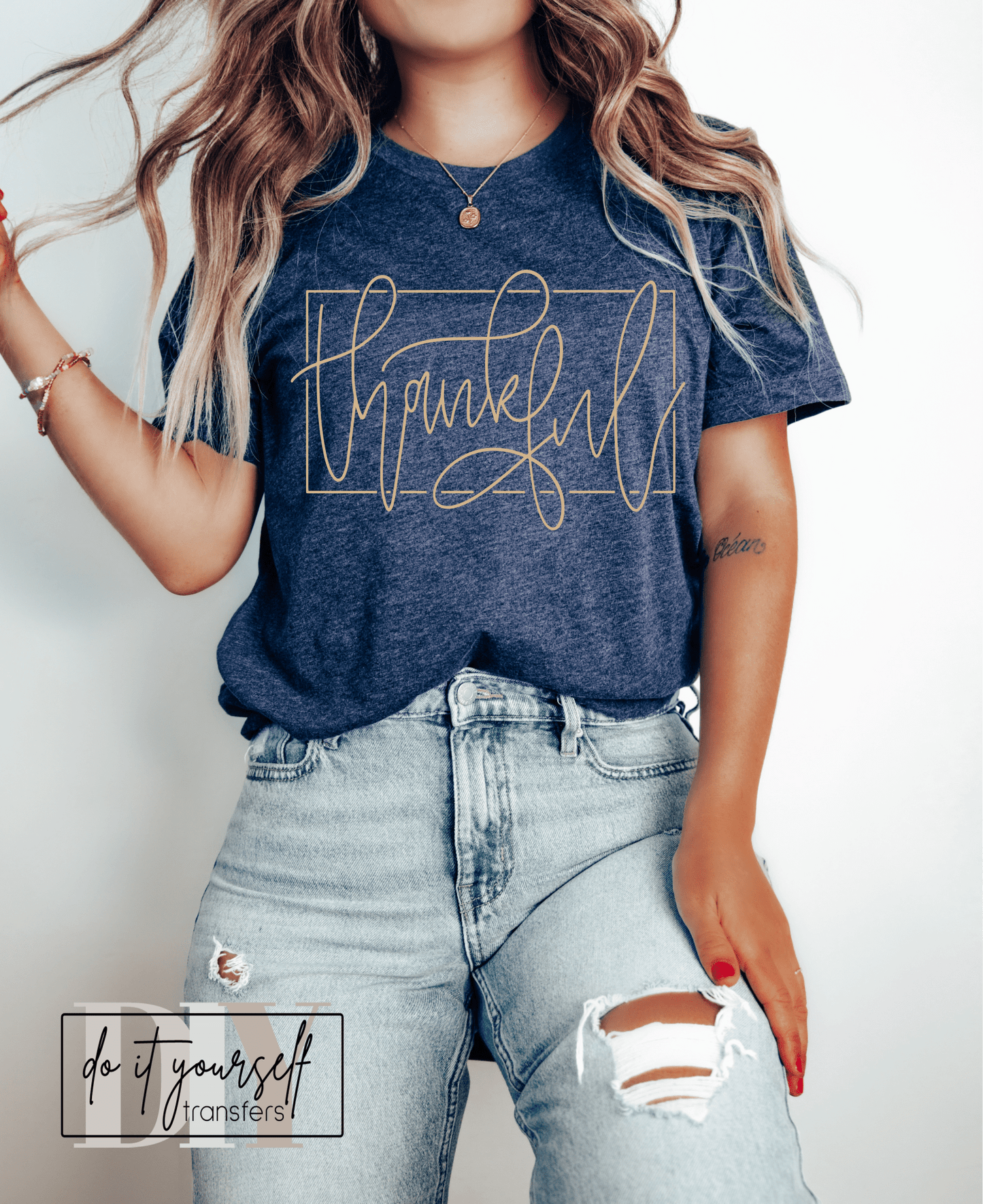 THANKFUL square fall Thanksgiving SINGLE COLOR TAN size ADULT DTF TRANSFERPRINT TO ORDER - Do it yourself Transfers