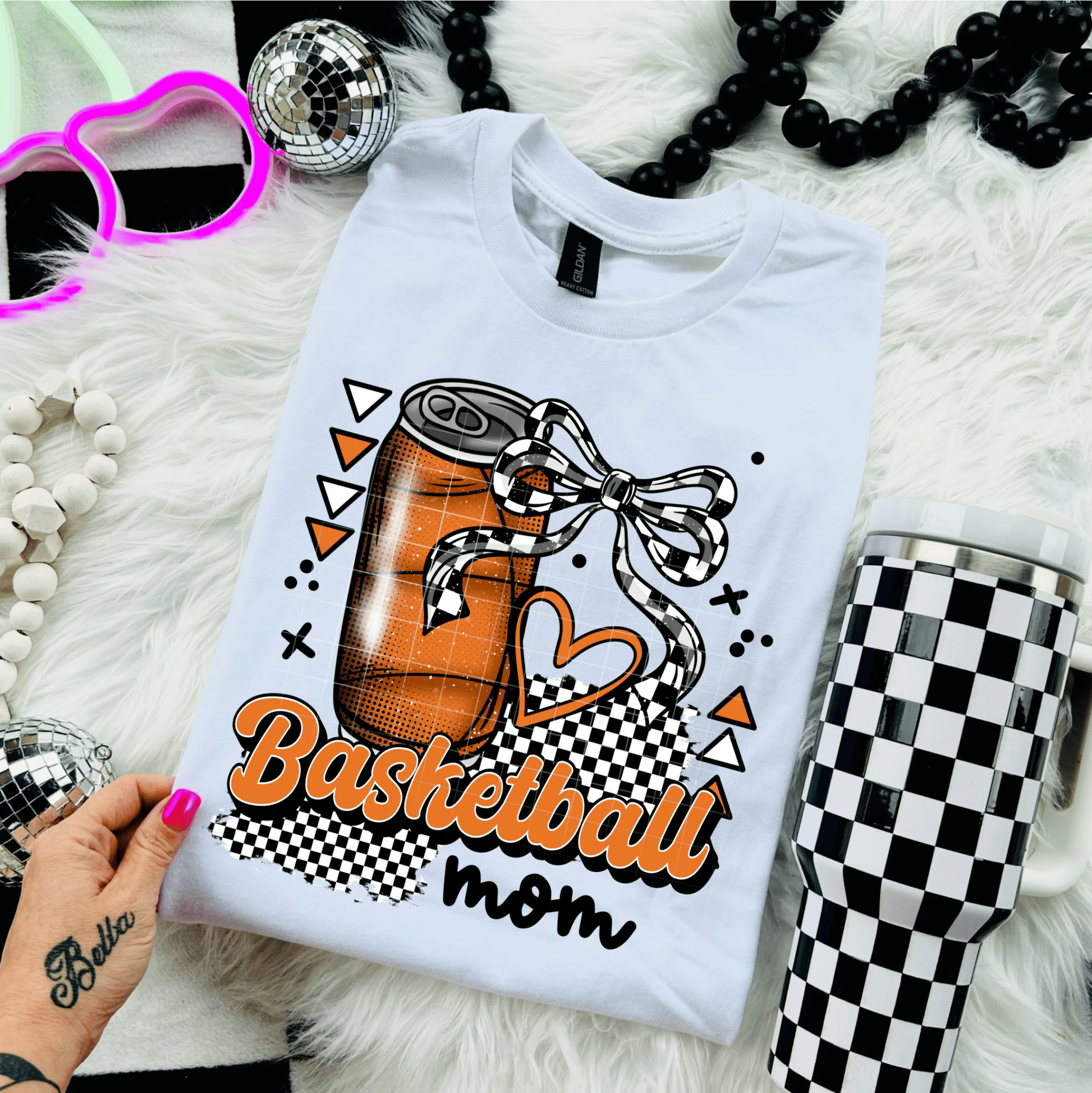 TRANSFER TUESDAY BASKETBALL MOM ORANGE CAN BOW CHECKER DTF DIRECT TO FILM transfers size ADULT 10X12 - Do it yourself Transfers
