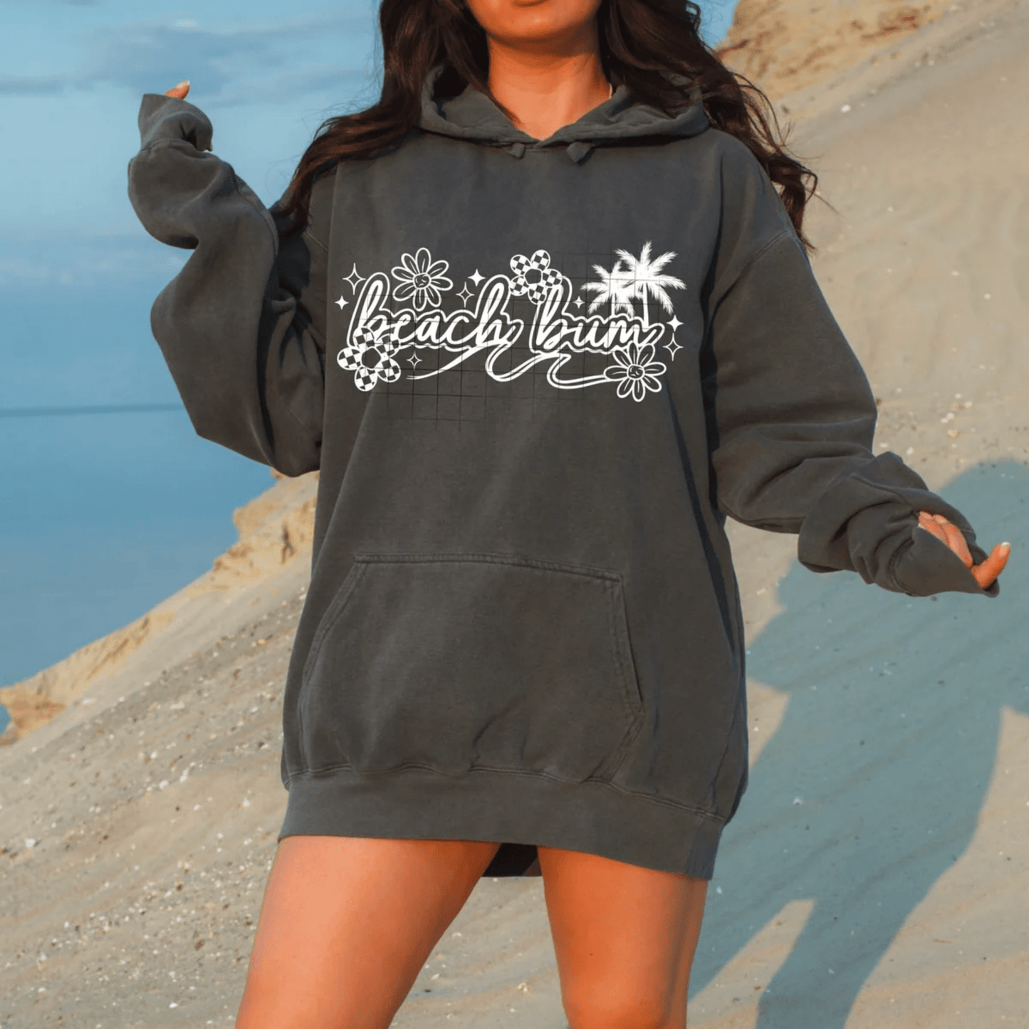 TRANSFER TUESDAY BEACH BUM FLOWERS SUN CHECKER SINGLE COLOR WHITE Screen Print transfers size ADULT 8X12 - Do it yourself Transfers