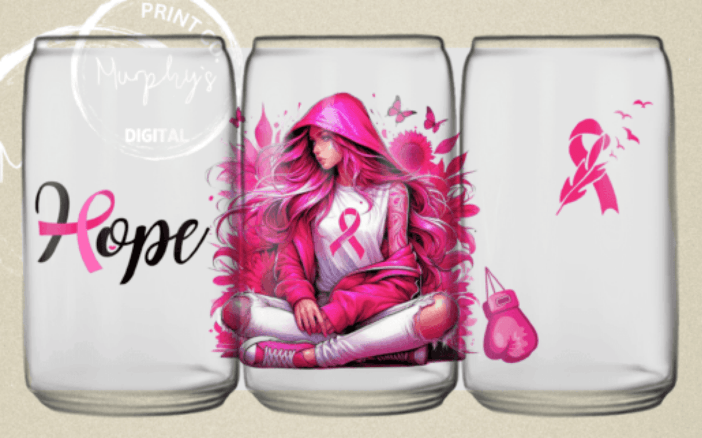 TRANSFER TUESDAY BREAST CANCER HOPE BOXING RIBBON PINK CUP WRAP UV DTF 16OZ - Do it yourself Transfers