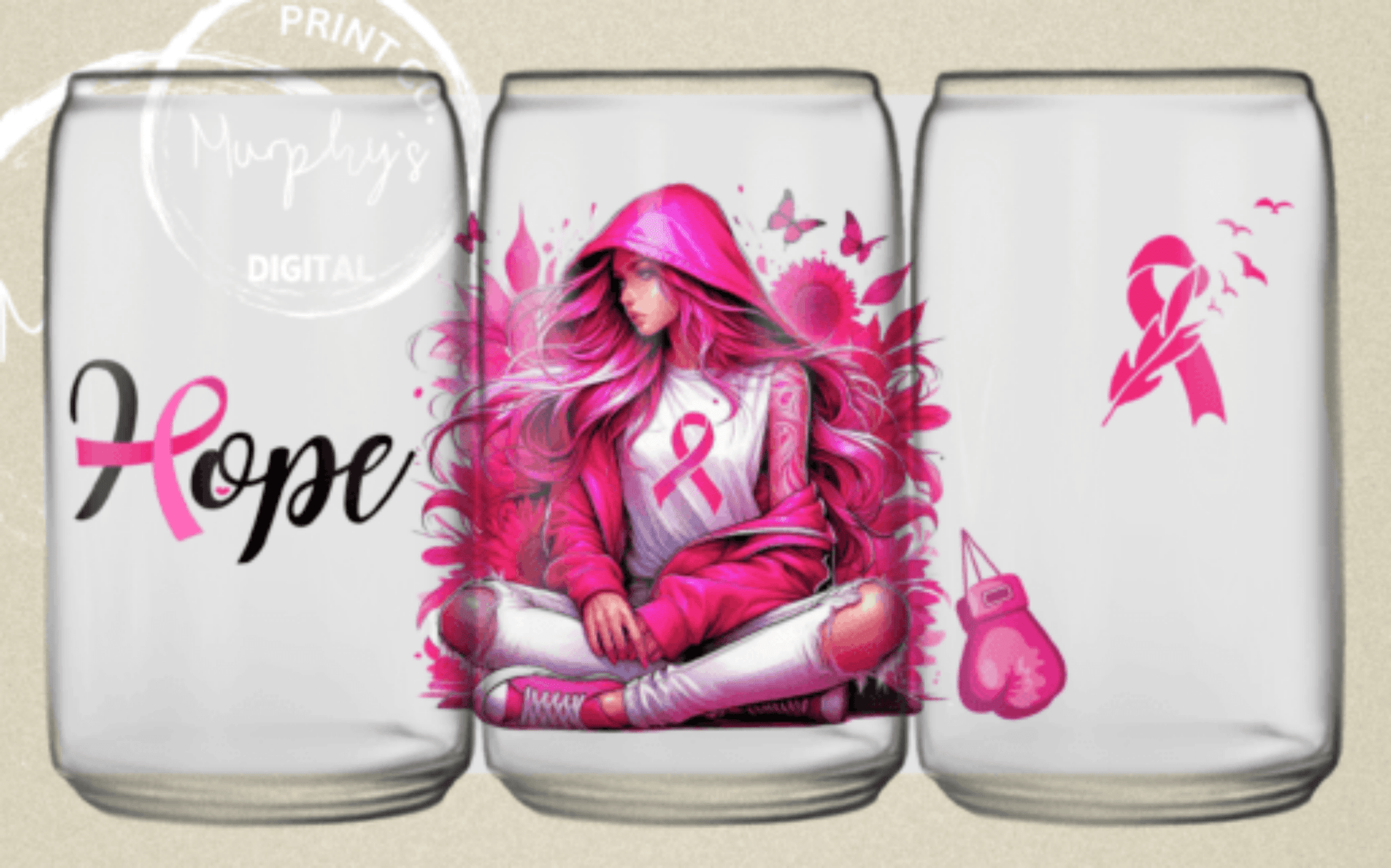 TRANSFER TUESDAY BREAST CANCER HOPE BOXING RIBBON PINK CUP WRAP UV DTF 16OZ - Do it yourself Transfers