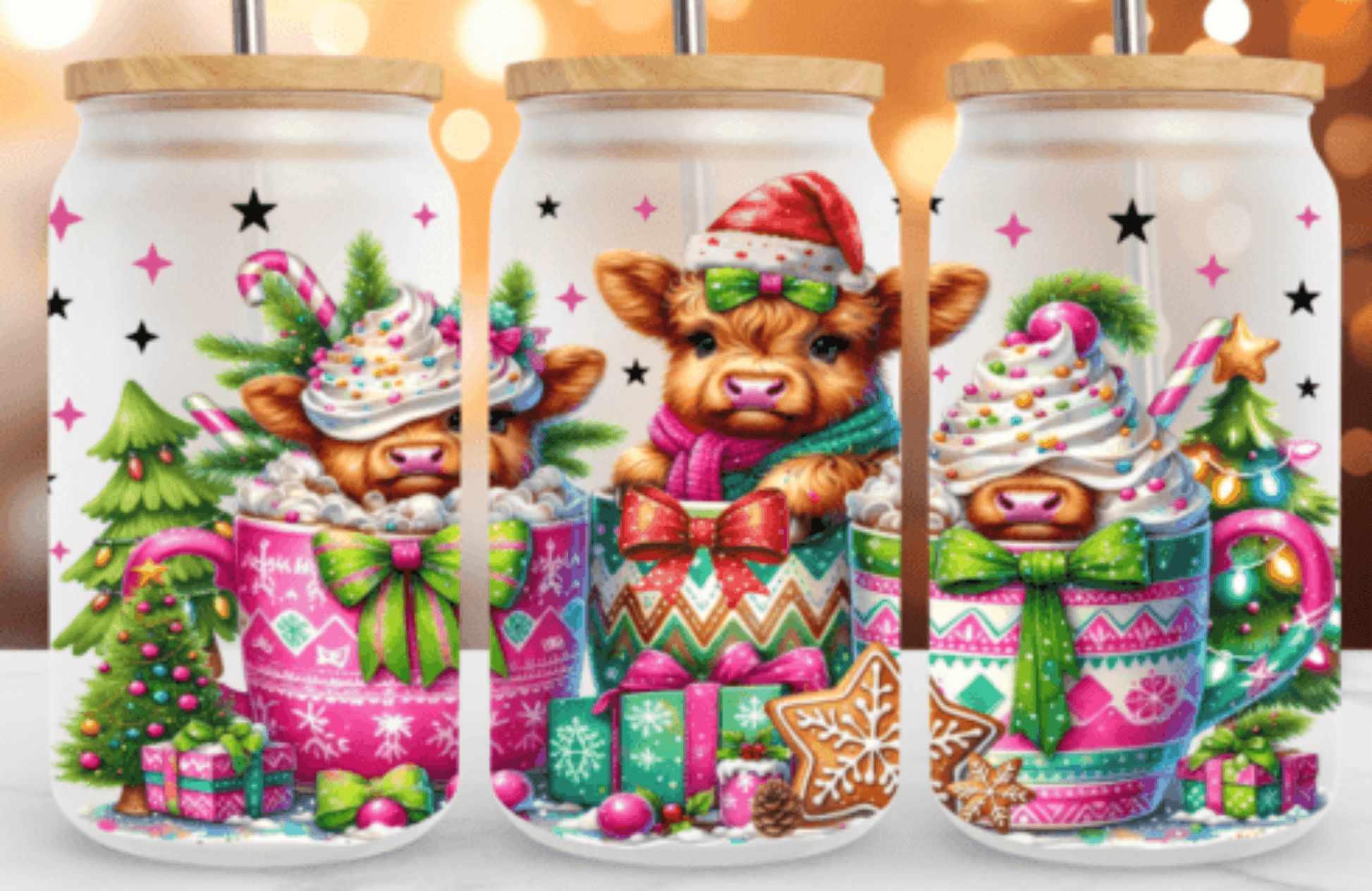 TRANSFER TUESDAY Christmas Funny Cow CUP WRAP UV DTF 16OZ - Do it yourself Transfers