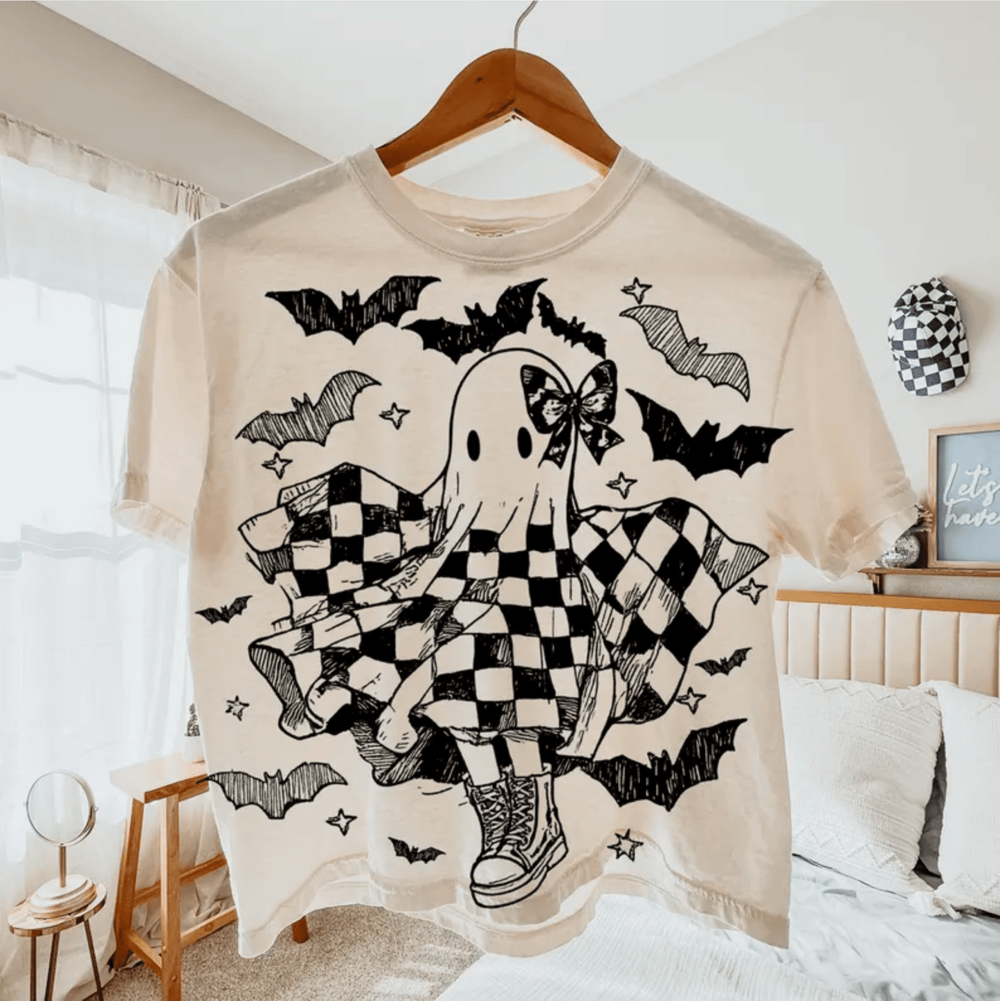 TRANSFER TUESDAY GHOST DANCING CHECKER BATS SINGLE COLOR BLACK SCREEN PRINT transfer ADULT 10X12 - Do it yourself Transfers