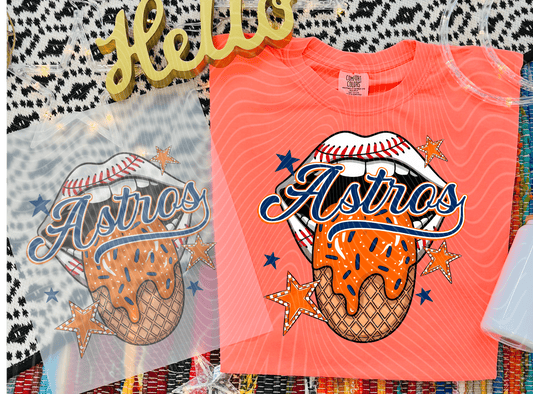 TRANSFER TUESDAY JUNE 17TH ASTROS TONGUE SPRINKLE DTF DIRECT TO FILM transfers ADULT 9X12 - Do it yourself Transfers