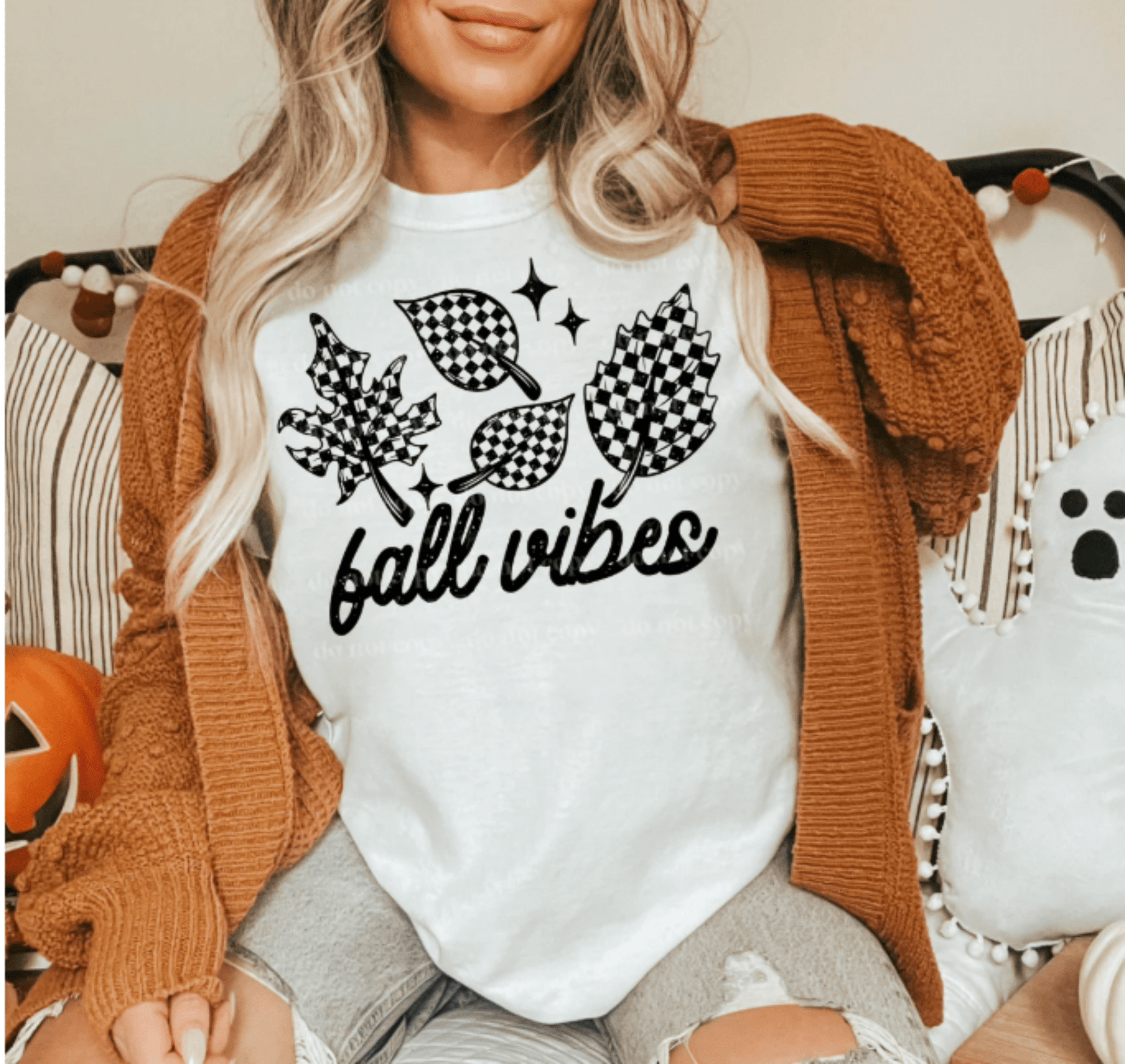 TRANSFER TUESDAY JUNE 24TH FALL VIBES LEAVES CHECKER SINGLE COLOR BLACK Screen Print transfers size ADULT 9X12 - Do it yourself Transfers