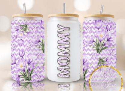 TRANSFER TUESDAY MOMMY PURPLE FLOWERS CUP WRAP UV DTF 16OZ - Do it yourself Transfers