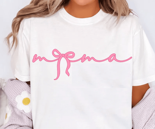 TRANSFER TUESDAY SHIPS FEB 25th SUSPECT MAMA pink bow coquette DTF DIRECT TO FILM transfers size ADULT 5x12 - Do it yourself Transfers