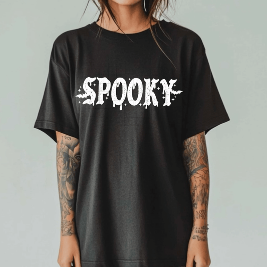 TRANSFER TUESDAY SHIPS MAR 5TH SPOOKY SINGLE COLOR WHITE CLEAR FILM Screen Print transfers size ADULT 6X12.5 - Do it yourself Transfers